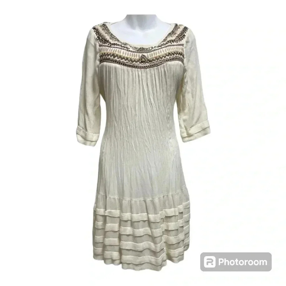 Free People Layered Ivory Swing Dress Lined Mini Size Medium.